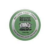 REUZEL jar front view showing label and compact size, highlights classic barber styling