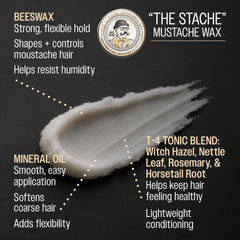 REUZEL mustache wax being warmed between fingers for easy spreading benefit