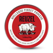 REUZEL red pomade jar front view showing brand and packaging benefits