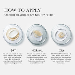 RéVive oil and cream mixed on hand demonstrating blendability and lighter absorption