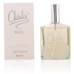 Revlon CHARLIE WHITE bottle close-up highlighting spray nozzle and elegant finish