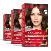 Revlon ColorSilk front packaging showing shade 41 Medium Brown and benefits