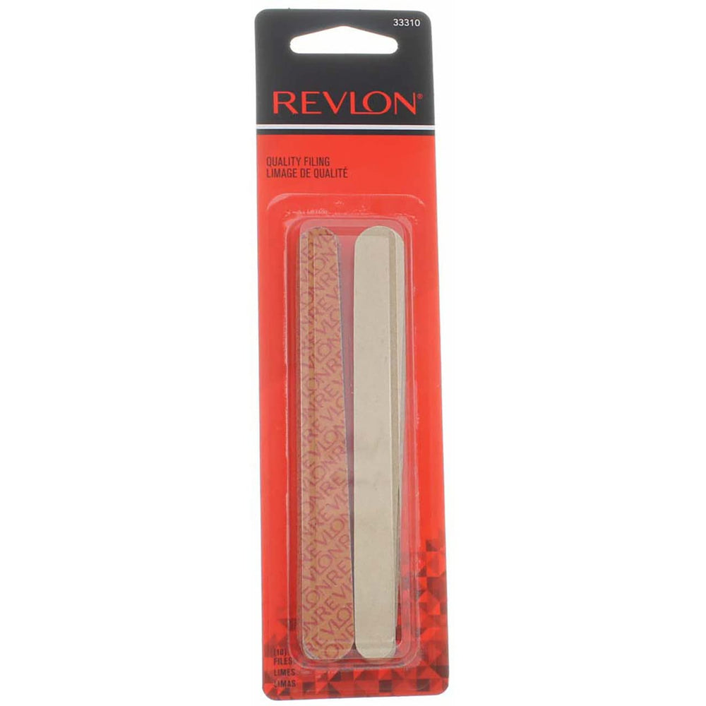 REVLON compact emery board front packaging showing product benefits