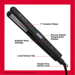 REVLON flat iron used on hair demonstrating smooth glide and frizz reduction benefit