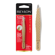 Revlon gold series slant tweezer front view showing sleek design and precision