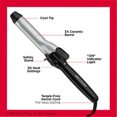 REVLON curling iron creating soft waves on long hair for long-lasting curl definition