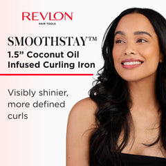 REVLON SmoothStay barrel close-up highlighting coconut oil-infused ceramic for shine