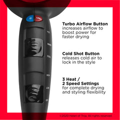 REVLON turbo hair dryer soft-feel handle close-up for comfortable grip benefit