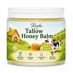 Rezebu front jar view showing label and compact balm, clear product identity and portability