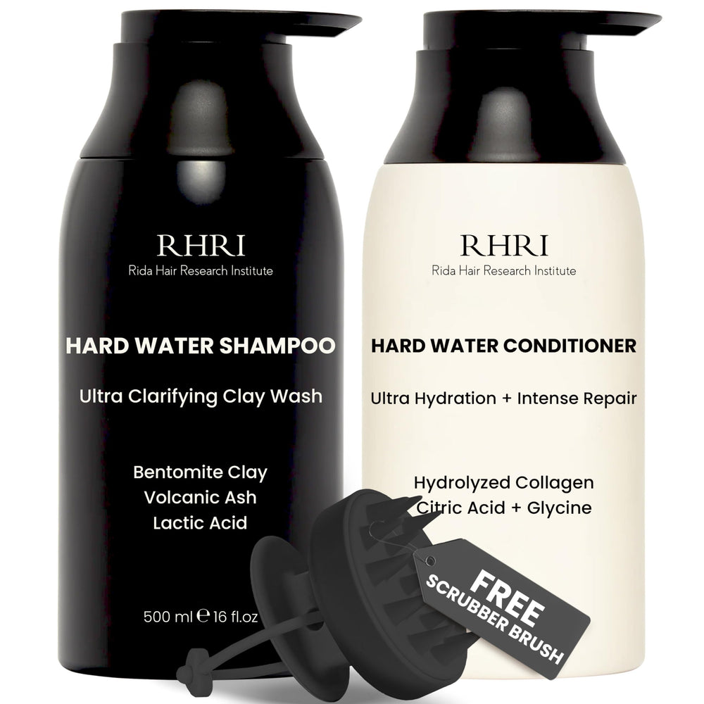 Rida Hair Research Institute front packaging showing full hard water set benefits