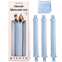 RIFFIN front packaging of velvet overnight rods shows set and benefits