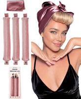 RIFFIN front view of velvet rod set showing contents and benefit of heatless curls