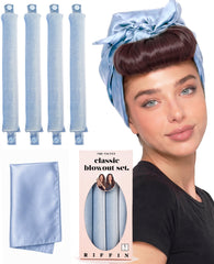 RIFFIN front packaging showing velvet curl rods and silk scarf for easy styling