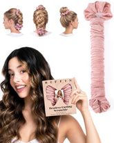 RIFFIN front view of velvet curling scrunchie showing compact design and convenience