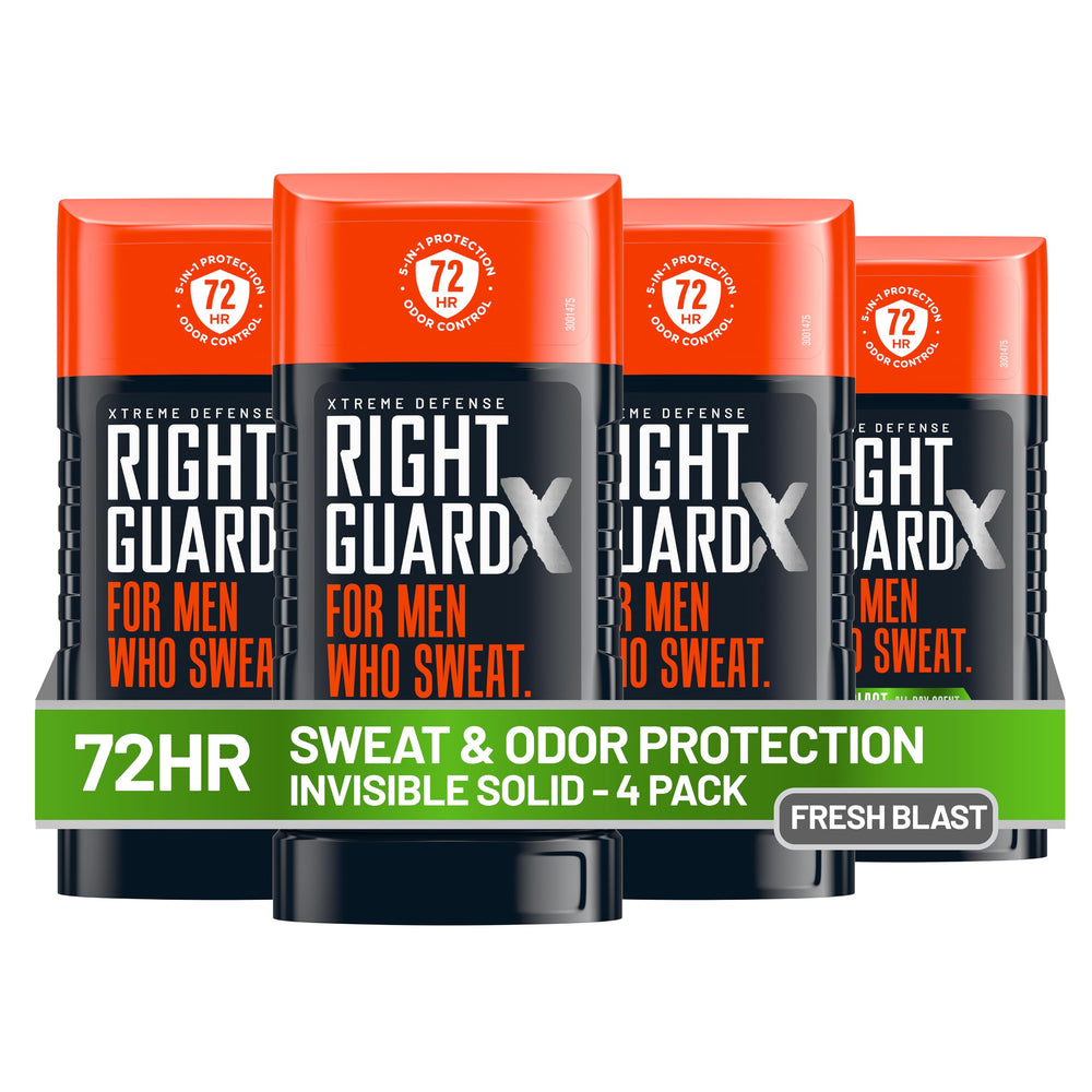 Right Guard Fresh Blast front packaging showing four sticks for dependable supply