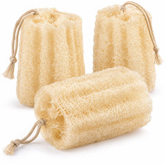 RIYNIBIY front packaging showing three natural loofahs and eco benefits