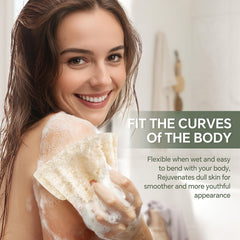 RIYNIBIY loofah expanded after soaking demonstrating restored plush shape
