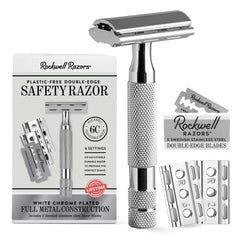 ROCKWELL RAZORS 6C front view showing white chrome finish and balanced design benefit