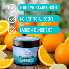 Rocky Mountain Barber Company label close-up listing water-based and citrus benefits