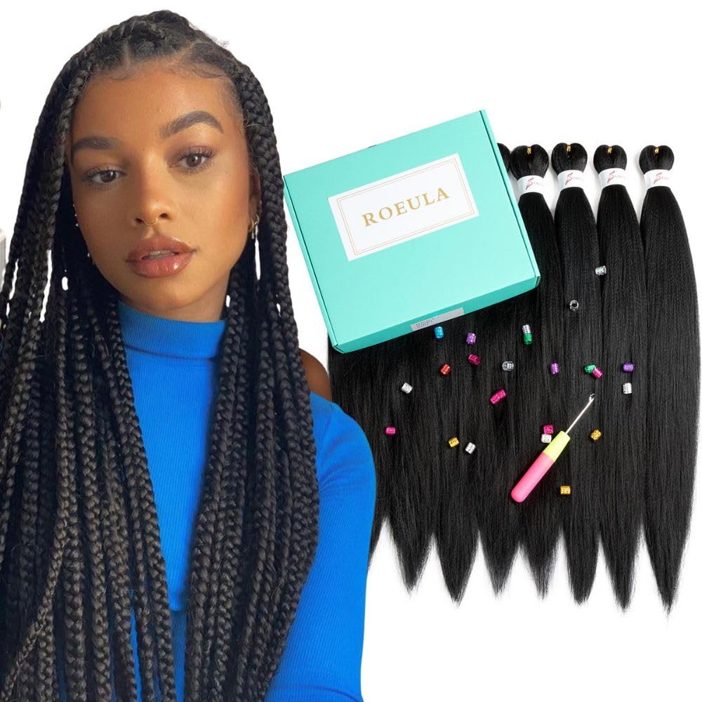 Roeula front packaging showing 20-inch pre-stretched braiding hair, easy-install benefit