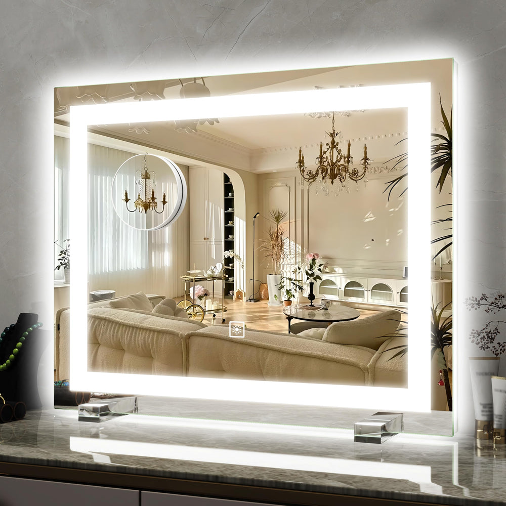 ROLOVE front view of 22x20 mirror showing full illuminated frame and accurate reflection