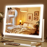 ROLOVE front view of white vanity mirror showing full-face benefit