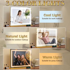 ROLOVE LED strip close-up showing lighting uniformity for shadow-free makeup