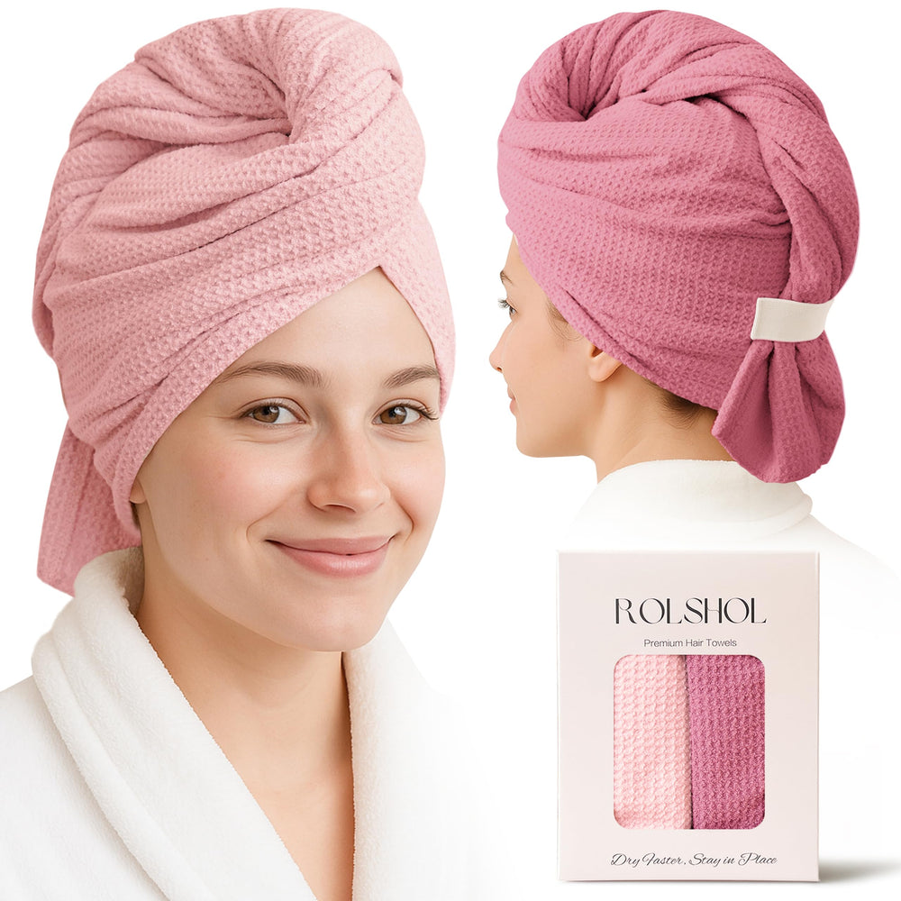 ROLSHOL front pack view showing two color towel wraps and quick-dry benefit