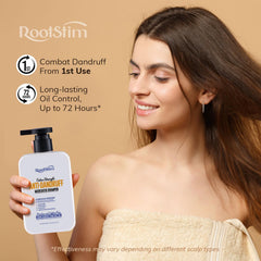 RootStim pump and label closeup highlighting active selenium sulfide benefit