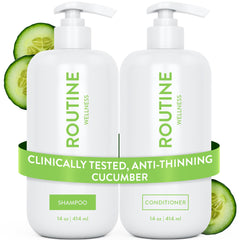 Routine Wellness front packaging showing cucumber scent and volumizing benefit