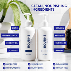 Routine Wellness duo staged in bathroom lifestyle, creates an uplifting routine