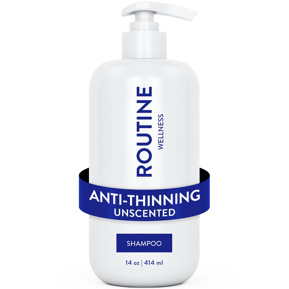 Routine Wellness front bottle view showing unscented volumizing shampoo benefits