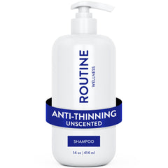 Routine Wellness front bottle view showing unscented volumizing shampoo benefits