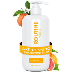 Routine Wellness bottle front packaging showing citrus scent and volumizing benefit