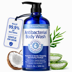 Roycederm front bottle showing product benefits for clearer skin