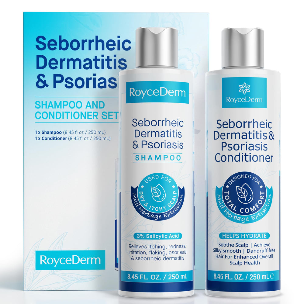 Roycederm front packaging set showing both bottles and calming benefit