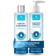 Roycederm front packaging of shampoo and conditioner showing full set and relief benefits