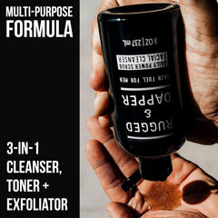 RUGGED & DAPPER pump and label close-up highlighting ingredient claims