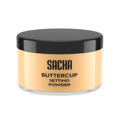 Sacha Cosmetics front packaging showing powder jar and labeling, clear product identity and benefit