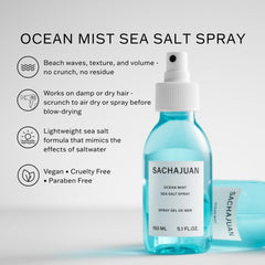 SACHAJUAN spray action of Ocean Mist misting over hair for instant texture and volume