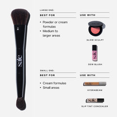 Saie close-up of ultra-soft synthetic bristles showing even product dispersion benefit