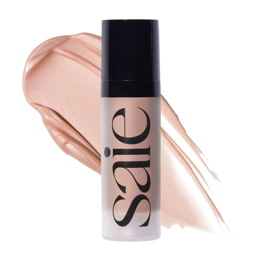 Saie mini Glowy Super Gel front jar showing rosy illuminator and compact size benefit