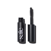 Saie front packaging showing compact black tube and clear branding for easy travel