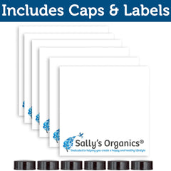 Sally's Organics amber glass close-up showing UV protection and thick walls