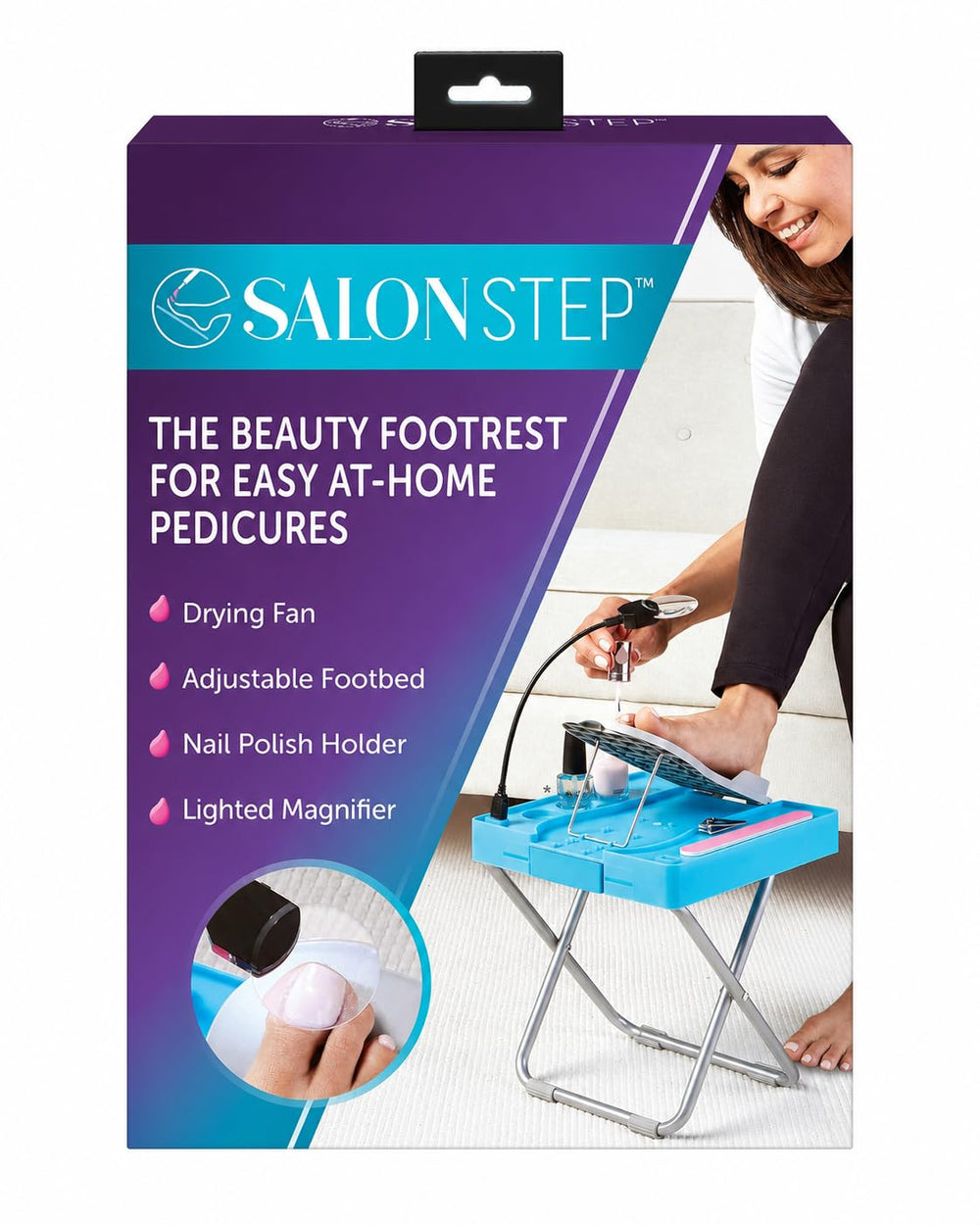 Salon Step front view of footrest showing ergonomic angle and stability benefit