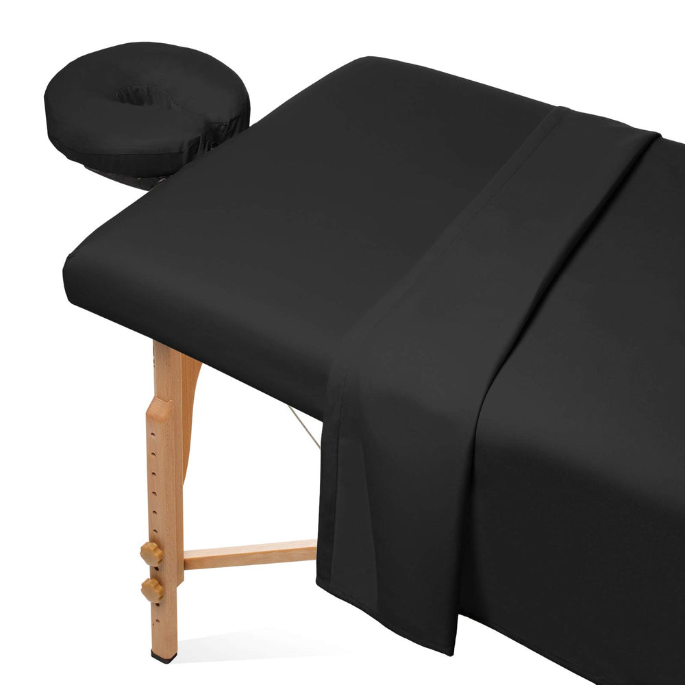 Saloniture front view of fitted, flat, and face cradle set showing professional look