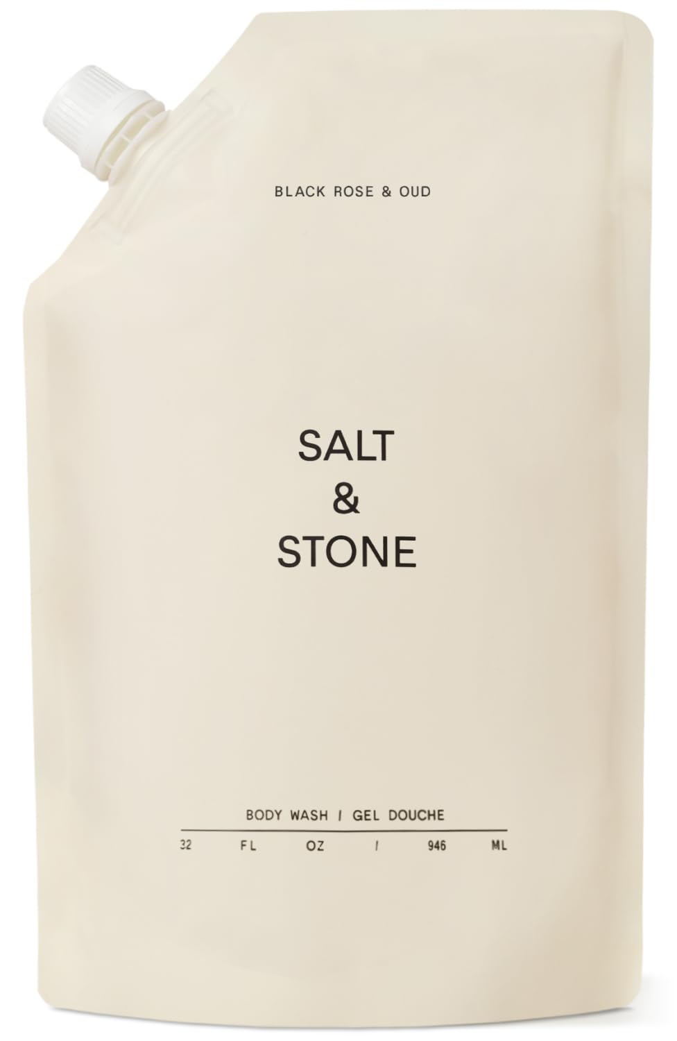 Salt & Stone front label showing scent and size, clear product information benefit
