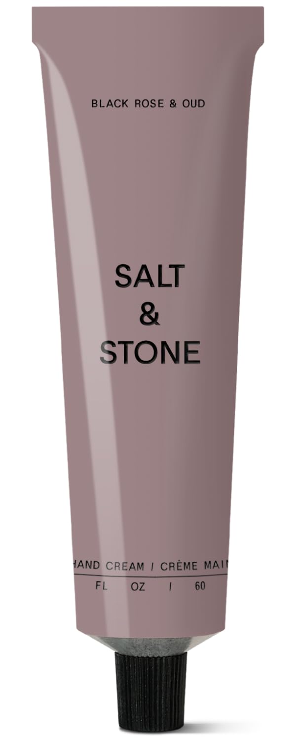 Salt & Stone front packaging showing elegant black rose and oud scent benefits