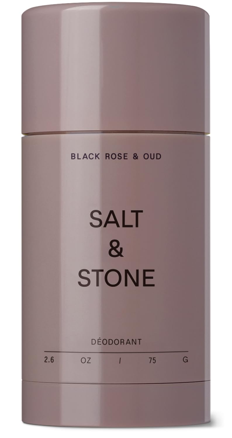 Salt & Stone front packaging showing Black Rose & Oud and benefits
