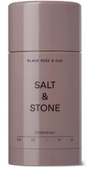 Salt & Stone front packaging showing Black Rose & Oud and benefits